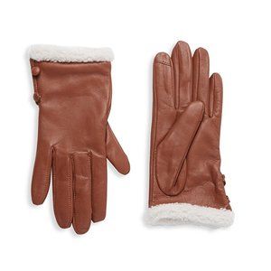 Saks Fifth Avenue Geniuine Leather Gloves w/Faux Shearling Cuffs